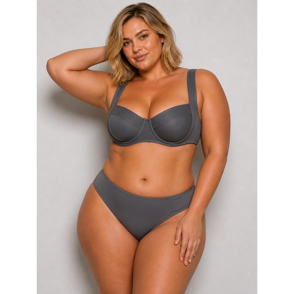 SKIMS Shaping Swim Underwire Bikini Top + Dipped Bikini Bottom Gunmetal 4X